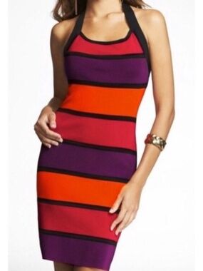 Coloblock Halter Dress by Express, XS